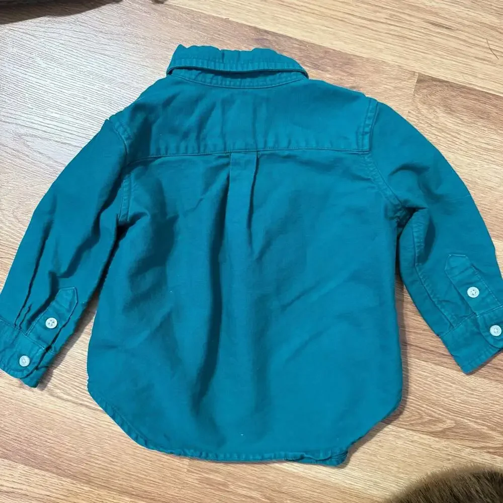 Ralph Lauren Baby Boys Iconic Oxford Long Sleeve Button-Down Shirt, Green